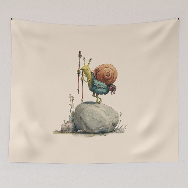 Item preview, Wandering snail – watercolor illustration with backpack designed and sold by Meiersbeste.
