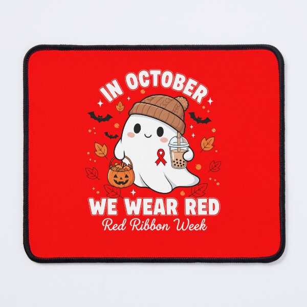Item preview, In October We Wear Red, Cute Ghost Red Ribbon Week Awareness designed and sold by ArtByKatti.