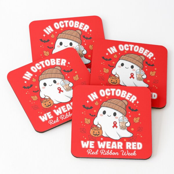 Item preview, In October We Wear Red, Cute Ghost Red Ribbon Week Awareness designed and sold by ArtByKatti.