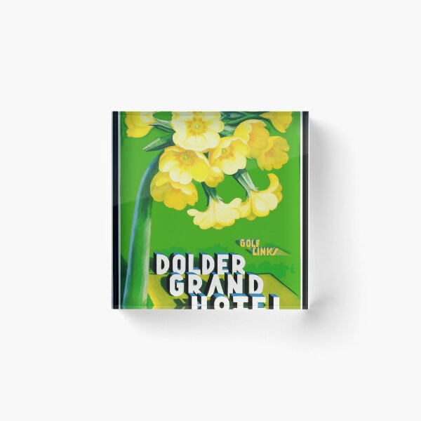 Item preview, Vintage Art Deco Travel Poster | Dolder Grand Hotel Zurich | Bold Yellow Flowers & Green Backdrop | Luxury Decor designed and sold by artofuniverse.