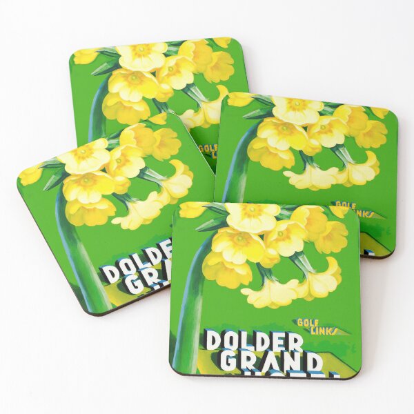 Item preview, Vintage Art Deco Travel Poster | Dolder Grand Hotel Zurich | Bold Yellow Flowers & Green Backdrop | Luxury Decor designed and sold by artofuniverse.