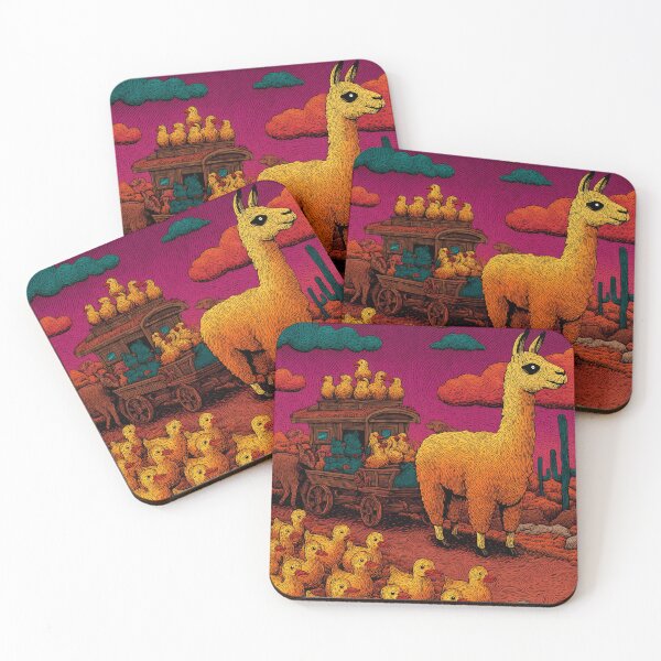 Item preview, Lama with duck caravan – Surreal colorful pop art illustration designed and sold by Meiersbeste.