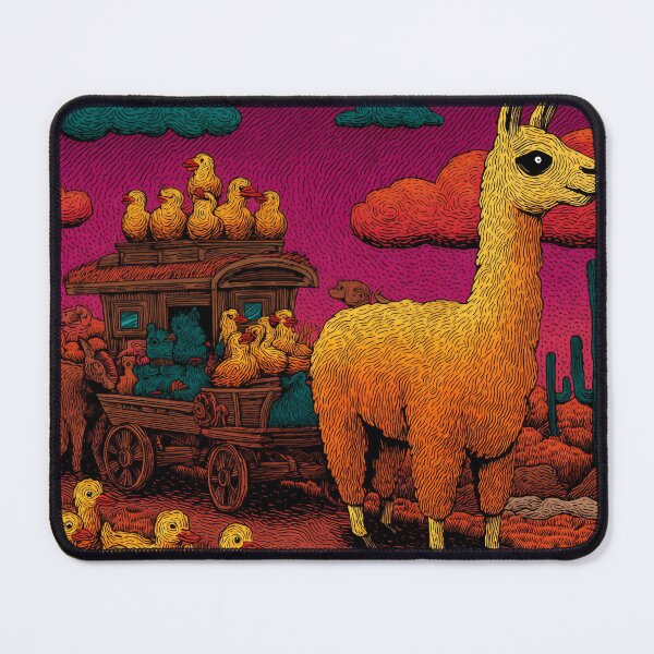 Item preview, Lama with duck caravan – Surreal colorful pop art illustration designed and sold by Meiersbeste.