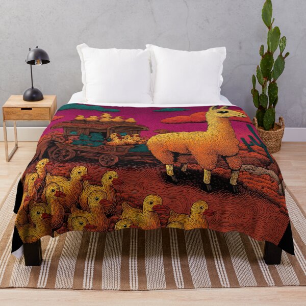 Item preview, Lama with duck caravan – Surreal colorful pop art illustration designed and sold by Meiersbeste.