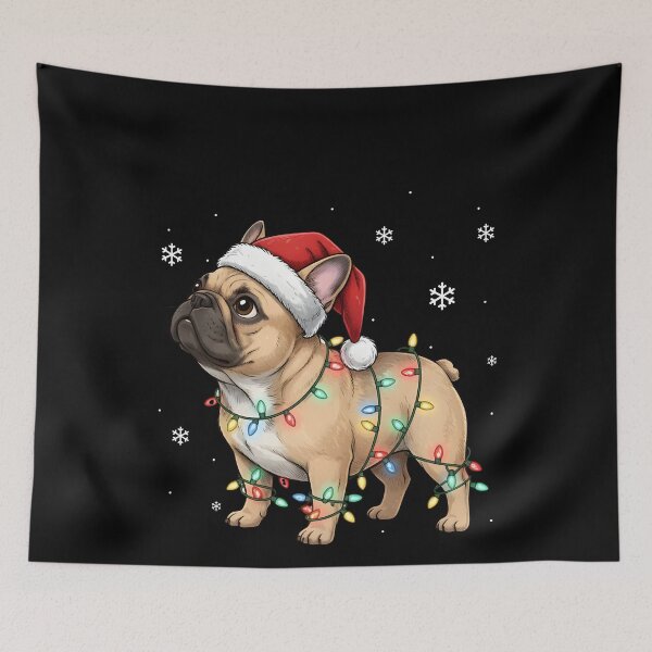 Item preview, French Bulldog Christmas, Cute Santa Hat & Holiday Lights Dog Design designed and sold by ArtByKatti.
