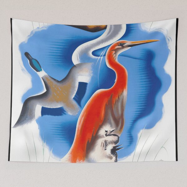 Item preview, Vintage Danube Delta Travel Poster | Mid-Century Art Deco Design | Bird Paradise in Romania | Bold & Vibrant Colors designed and sold by artofuniverse.