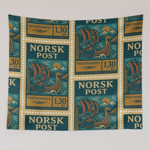 Item preview, Norway Vintage Postage Stamp – Viking Heritage Retro Linocut Design designed and sold by Travellerz.