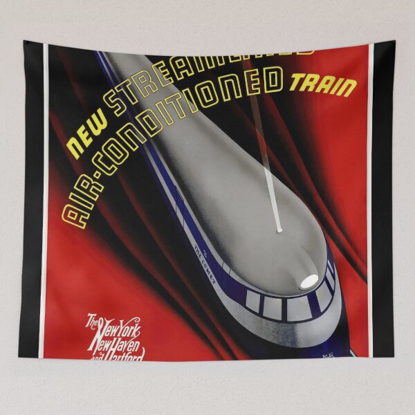 Item preview, Vintage Art Deco Train Poster | The Comet Streamlined Air-Conditioned Train | New York New Haven & Hartford Railroad designed and sold by artofuniverse.