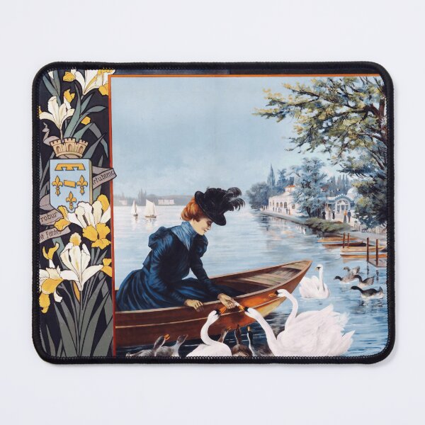 Item preview, Vintage Enghien-les-Bains Spa Poster | Art Nouveau Style | Belle Époque Era | Elegant Lady & Swans | French Thermal Resort designed and sold by artofuniverse.