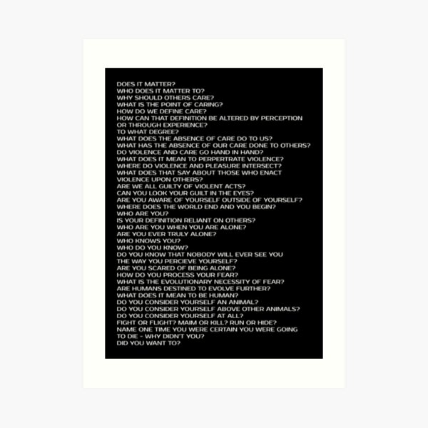 QUESTIONS FOR A DYING WORLD Art Print