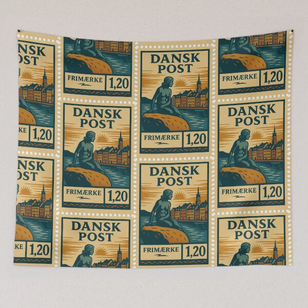 Item preview, Denmark – Vintage Postage Stamp (Retro Linocut Style) designed and sold by Travellerz.