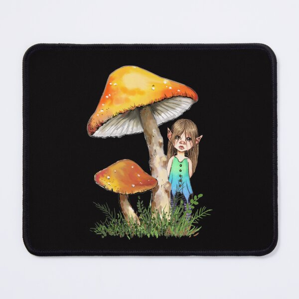 Item preview, Elfin Pixie Girl With Giant Orange Mushrooms or Toadstools designed and sold by JoyfulWhimsy.