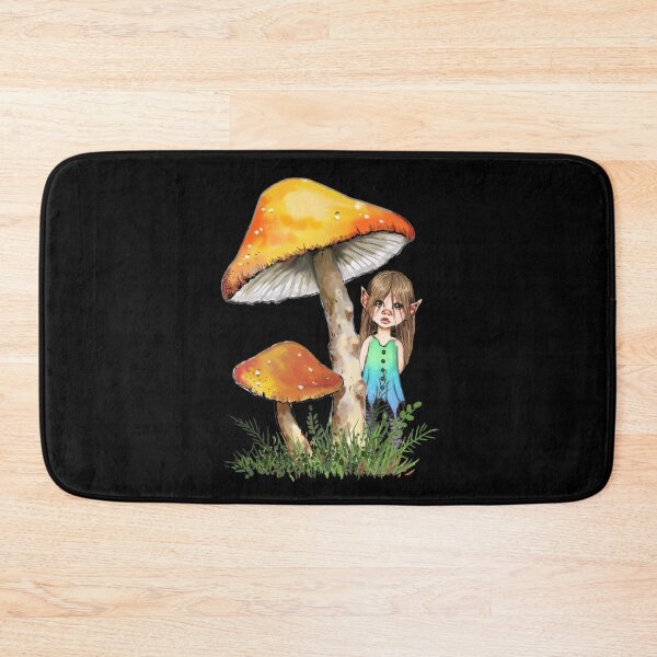 Item preview, Elfin Pixie Girl With Giant Orange Mushrooms or Toadstools designed and sold by JoyfulWhimsy.