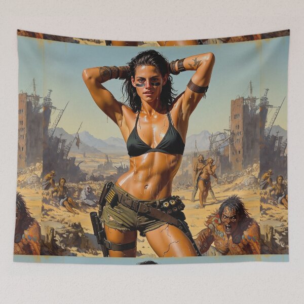 Item preview, The Rebel of the Wastes an apocalyptic scene with pinup woman sexy photo designed and sold by Vintage Designs +.