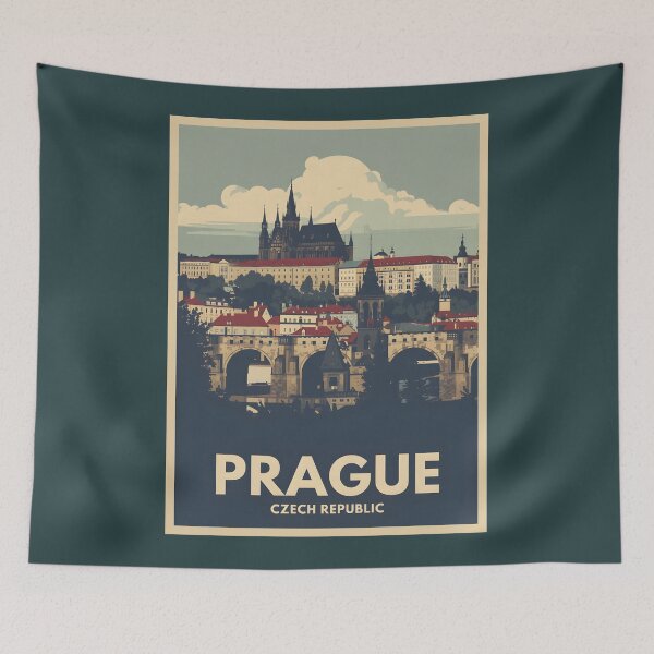 Item preview, A Vintage Travel Illustration of Prague - Czech Republic designed and sold by GoodOldVintage.