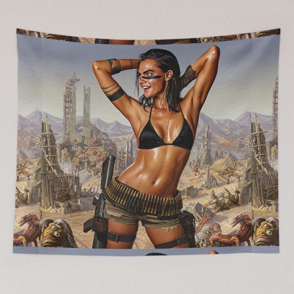 Item preview, The Rebel of the Wastes an apocalyptic scene with pinup woman sexy photo designed and sold by Vintage Designs +.