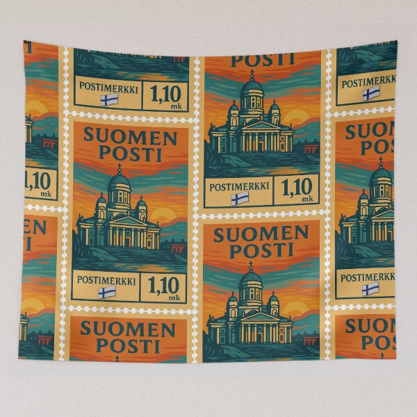 Item preview, Finland – Vintage Postage Stamp (Helsinki Cathedral, Retro Linocut Style) designed and sold by Travellerz.