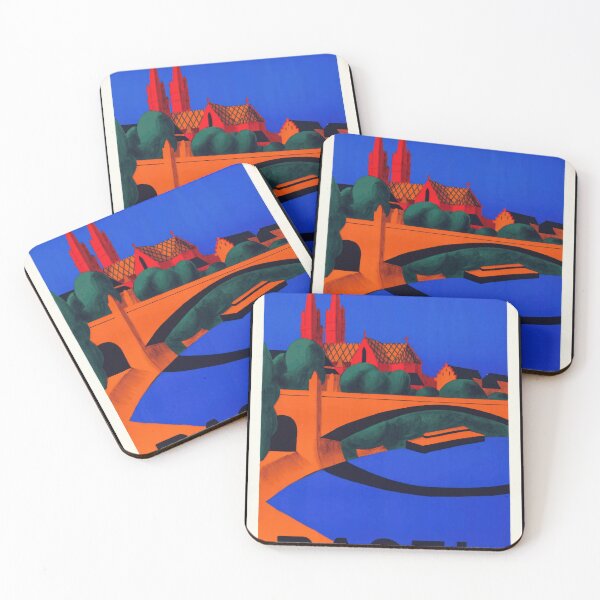 Item preview, Vintage Art Deco Travel Poster | Basel Switzerland | Hermann Eidenbenz Design | Bold Colors & Geometric Forms designed and sold by artofuniverse.