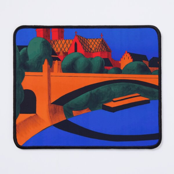 Item preview, Vintage Art Deco Travel Poster | Basel Switzerland | Hermann Eidenbenz Design | Bold Colors & Geometric Forms designed and sold by artofuniverse.