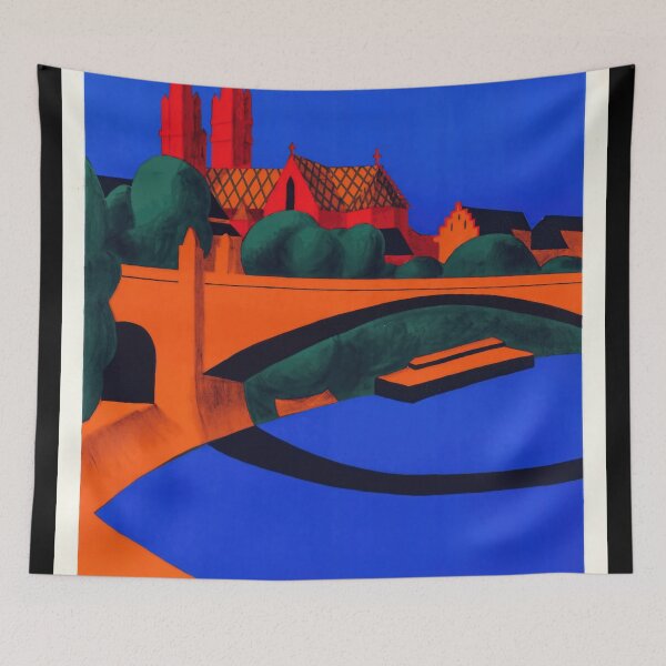 Item preview, Vintage Art Deco Travel Poster | Basel Switzerland | Hermann Eidenbenz Design | Bold Colors & Geometric Forms designed and sold by artofuniverse.