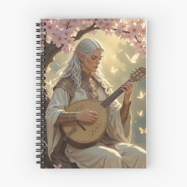 Aperçu de l'œuvre Barde elfique sous les fleurs – Chant de lumière et de printemps créée et vendue par DiceWay.