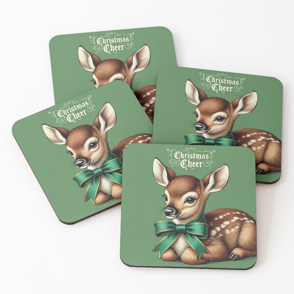 Item preview, Christmas Cheer cute vintage Deer christmas card art designed and sold by Vintage Designs +.