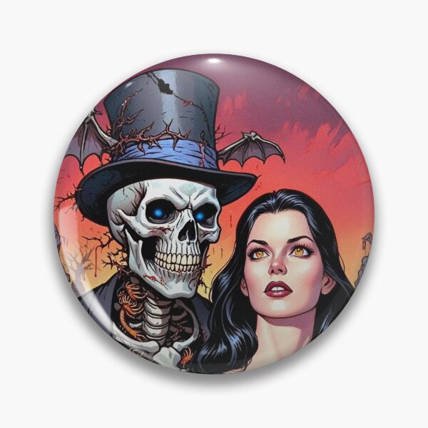 Item preview, Fancy dapper Skeleton man rotting in the night next to a sexy vampire girl cool horror art designed and sold by Vintage Designs +.
