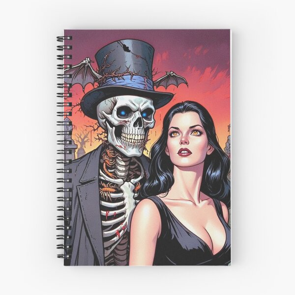 Item preview, Fancy dapper Skeleton man rotting in the night next to a sexy vampire girl cool horror art designed and sold by Vintage Designs +.