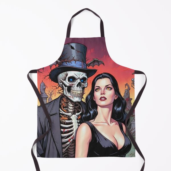 Item preview, Fancy dapper Skeleton man rotting in the night next to a sexy vampire girl cool horror art designed and sold by Vintage Designs +.