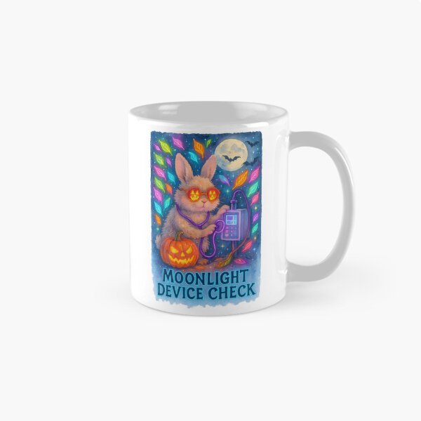 Item preview, Bunny Biomedical Tech Halloween Art Print | “Moonlight Device Check” Neon Decor designed and sold by ClinicalHubs.
