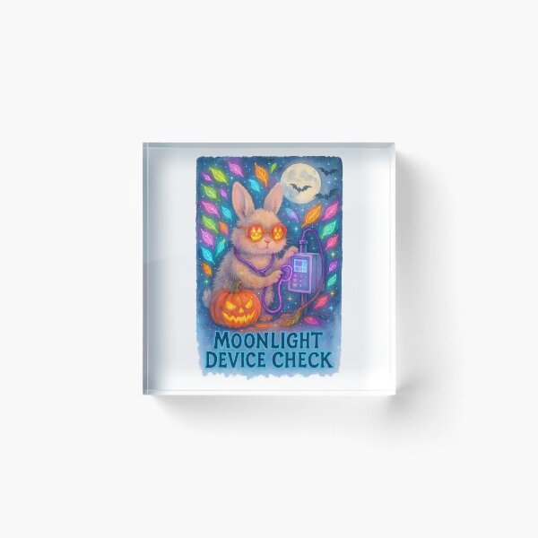 Item preview, Bunny Biomedical Tech Halloween Art Print | “Moonlight Device Check” Neon Decor designed and sold by ClinicalHubs.