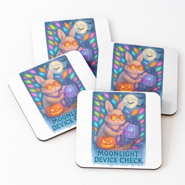Item preview, Bunny Biomedical Tech Halloween Art Print | “Moonlight Device Check” Neon Decor designed and sold by ClinicalHubs.