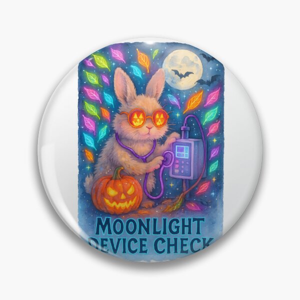 Item preview, Bunny Biomedical Tech Halloween Art Print | “Moonlight Device Check” Neon Decor designed and sold by ClinicalHubs.