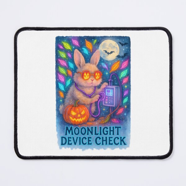 Item preview, Bunny Biomedical Tech Halloween Art Print | “Moonlight Device Check” Neon Decor designed and sold by ClinicalHubs.