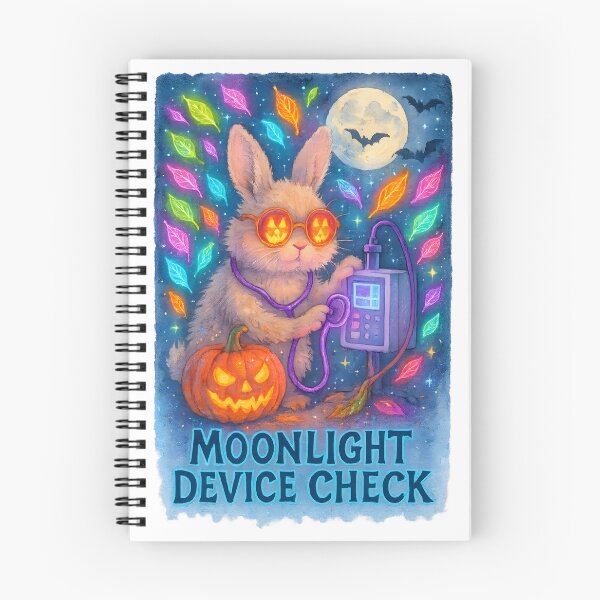 Item preview, Bunny Biomedical Tech Halloween Art Print | “Moonlight Device Check” Neon Decor designed and sold by ClinicalHubs.