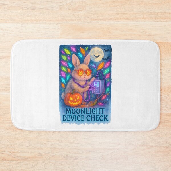 Item preview, Bunny Biomedical Tech Halloween Art Print | “Moonlight Device Check” Neon Decor designed and sold by ClinicalHubs.