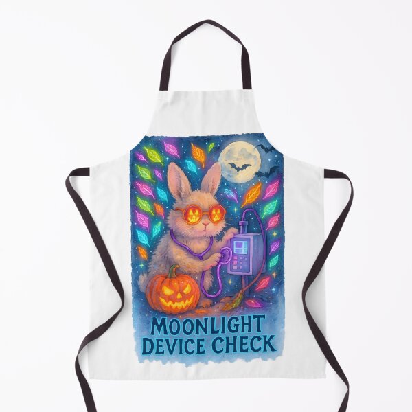 Item preview, Bunny Biomedical Tech Halloween Art Print | “Moonlight Device Check” Neon Decor designed and sold by ClinicalHubs.