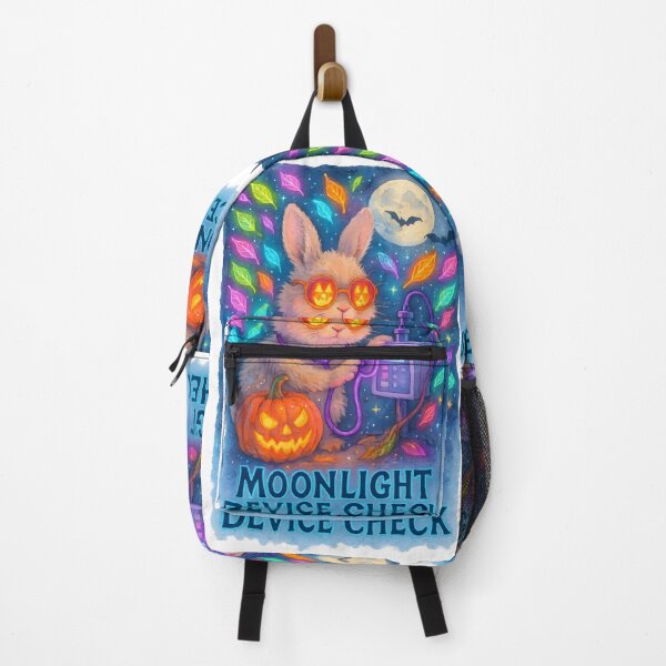 Item preview, Bunny Biomedical Tech Halloween Art Print | “Moonlight Device Check” Neon Decor designed and sold by ClinicalHubs.