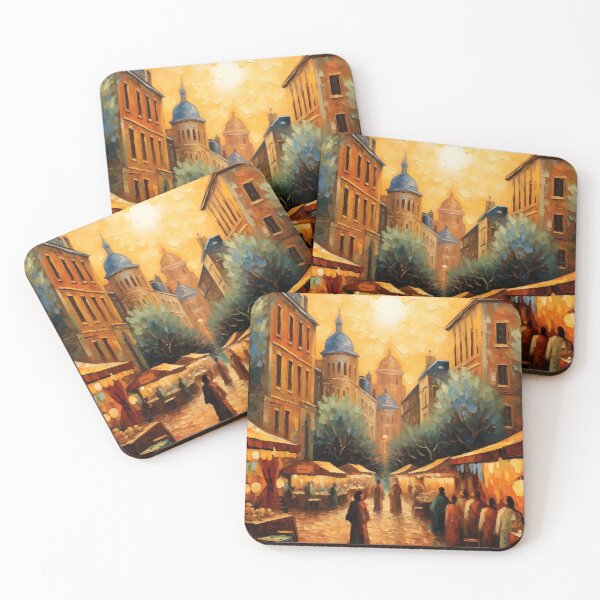 Item preview, Vintage Market Painting, Street Market Art Print, Antique Street Scene, Old Town Print, Antique Cityscape Painting, Architecture Print designed and sold by SavageVision.
