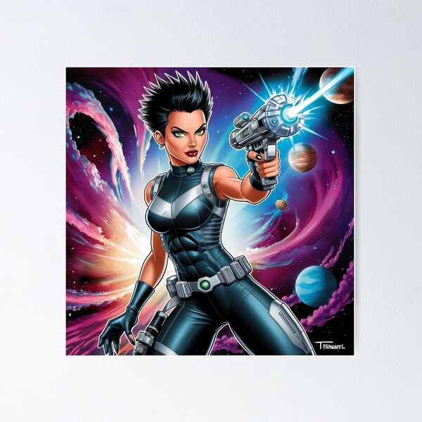 Item preview, Female space hero scifi adventurer artwork illustration designed and sold by Vintage Designs +.