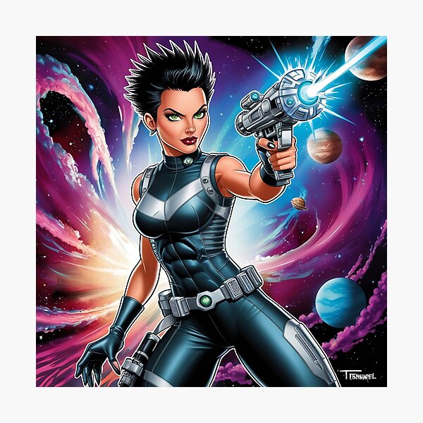 Item preview, Female space hero scifi adventurer artwork illustration designed and sold by Vintage Designs +.