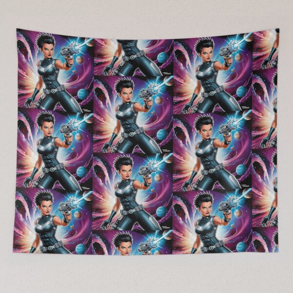 Item preview, Female space hero scifi adventurer artwork illustration designed and sold by Vintage Designs +.