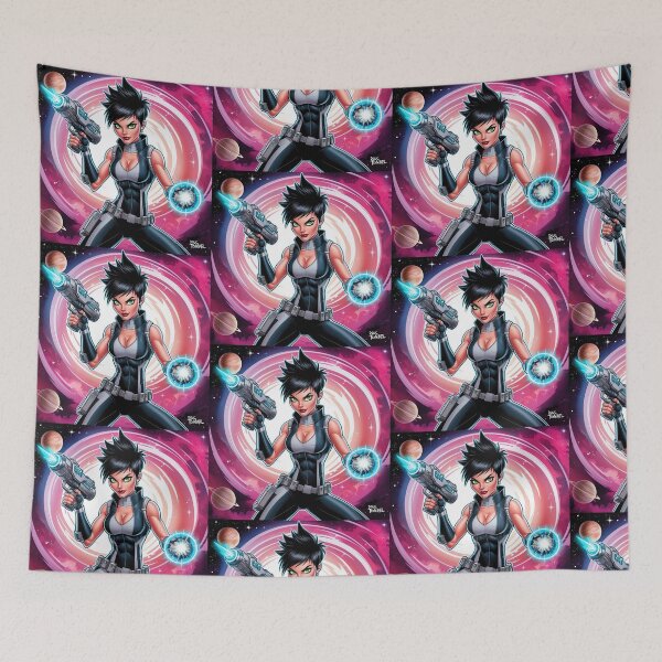 Item preview, Female space hero scifi adventurer artwork illustration designed and sold by Vintage Designs +.