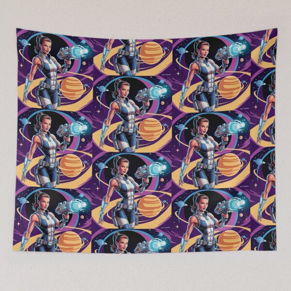 Item preview, Female space hero scifi adventurer artwork illustration designed and sold by Vintage Designs +.