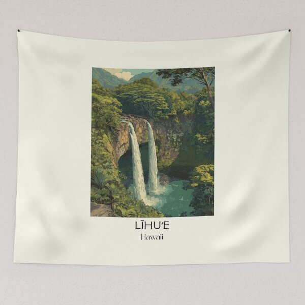 Item preview, Līhuʻe Kauaʻi Waterfall | Lush Rainforest Jungle Art Print designed and sold by TuncGK.