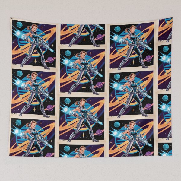 Item preview, Female space hero scifi adventurer artwork illustration designed and sold by Vintage Designs +.