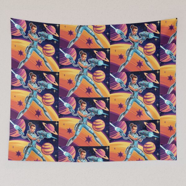 Item preview, Female space hero scifi adventurer artwork illustration designed and sold by Vintage Designs +.