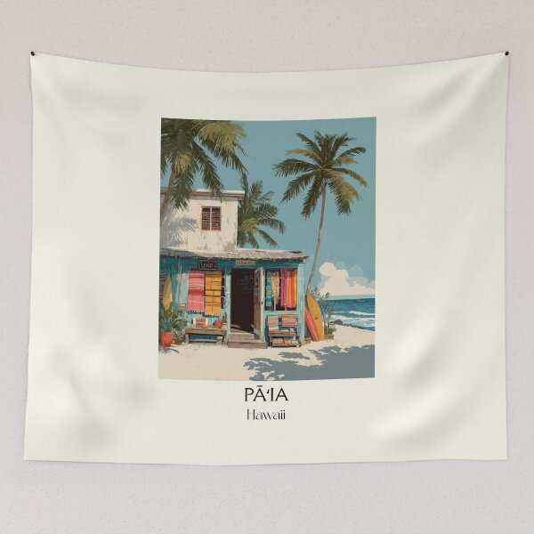 Item preview, Pāʻia Maui Hawaii | Colorful Beach Town Art Print designed and sold by TuncGK.