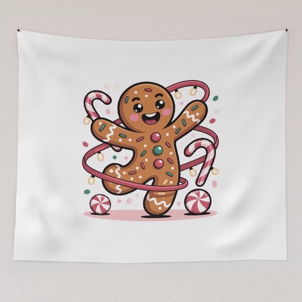 Item preview, Kawaii Christmas Gingerbread Man Dancing with Candy Canes | Cute Holiday Design for Kids & Stickers designed and sold by Ammar Studio.