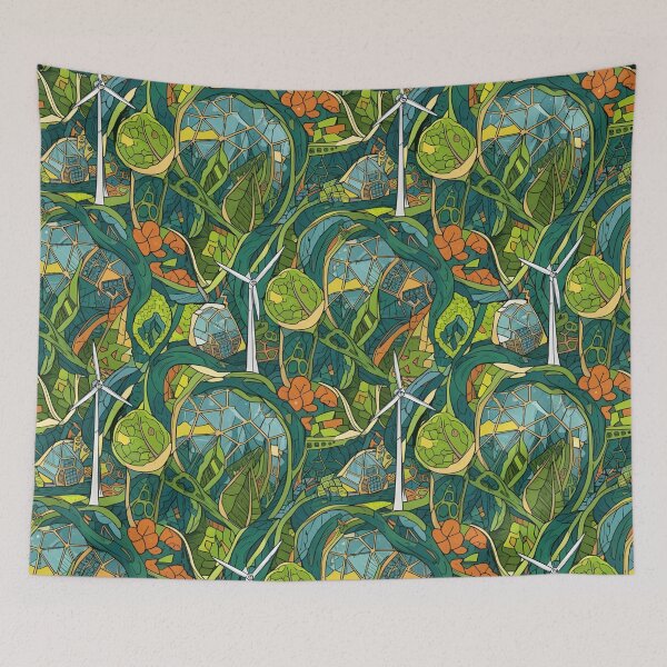 Item preview, Terra Futura Solar Punk Seamless Pattern - Eco-Future Aesthetic designed and sold by StickyGuys.